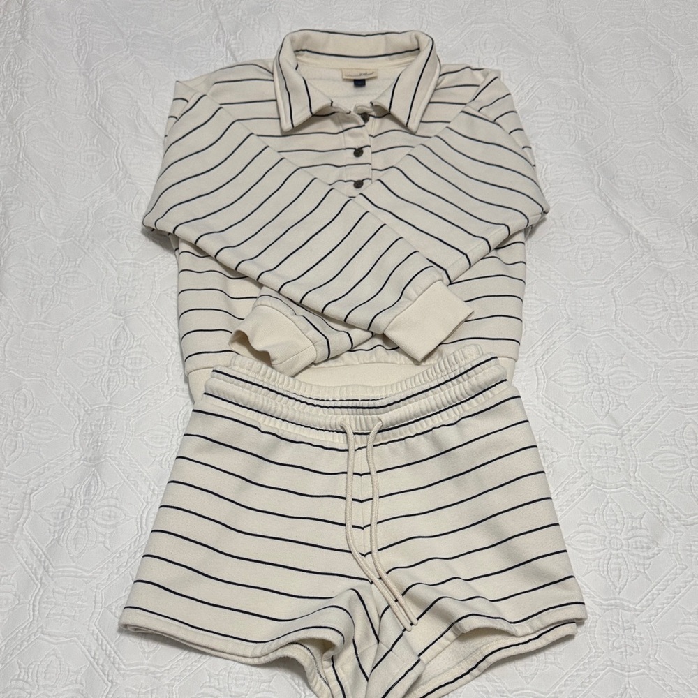 Cream and Black Striped Leisure Matching Set